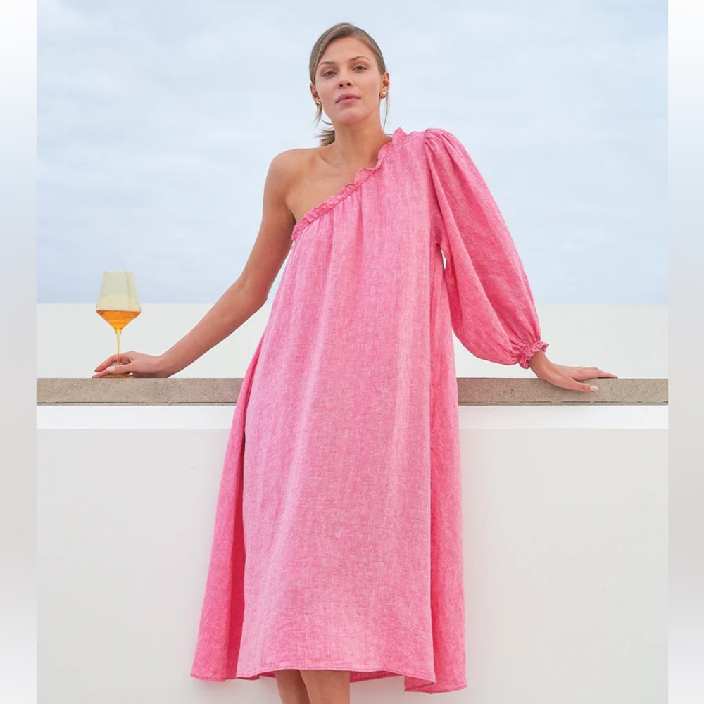 LAKE Pajamas Milly Midi Dress in Zinnia Linen Medium